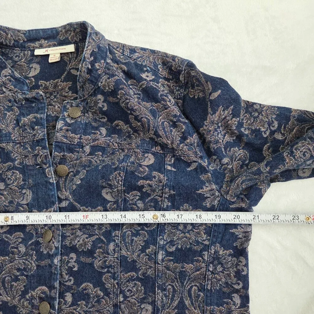 Y2K Floral Tapestry Denim Jacket Size 12 Blue‎ Boho Hippie Indie Western Vintage